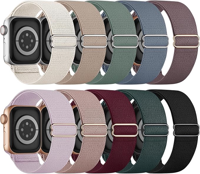 10 Pack Stretchy Bands Compatible with Apple Watch Band 40mm 38mm 41mm 42mm 44mm 45mm 46mm 49mm Women Men, Water-Resistant Solo Loop Elastic Sport Straps for iWatch Series 11 10 9 8 7 6 5 4 3 SE Ultra