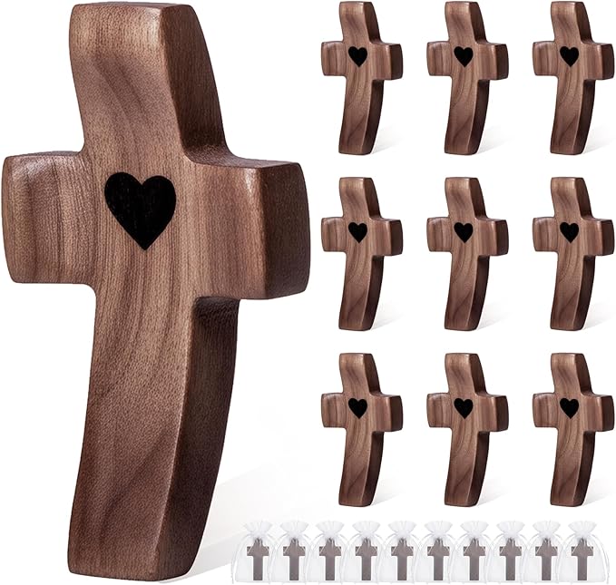 10-Pack Wooden Cross Fidget, Handmade Pocket Wood Crosses, Cross My Heart | Encouragement Gift, Relieve Anxiety for Yourself, Inspirational Easter Gift for Christian Faith, Prayer, Father Day Gifts
