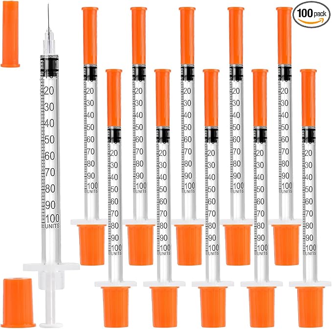 100PACK U-100 Syringes 30G 5/16" (8mm) 1ml/cc, Disposable Syringe, Lab Supplies, Individual Wrapped, Pack of 100