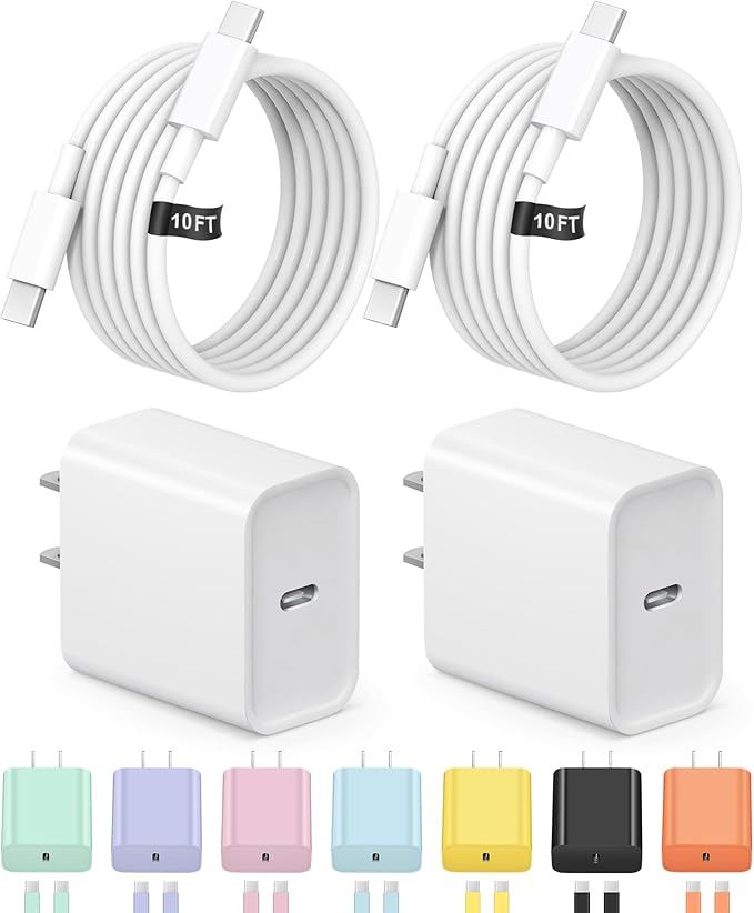 10FT iPhone 17 16 15 Charger Fast Charging USB C Charger Block Type C Chagrer Fast Charging 2-Pack for iPhone 17/17 Plus/17 Pro/17 Pro Max/iPhone 16/16 Plus/16 Pro/16 Pro Max/15/15 Pro Max/Samsung