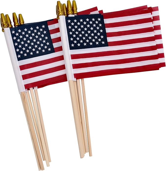 12 Pack Small American Flags on Stick Small US Flags/Mini American Flags for Outside 4x6 Inch American Hand Held Stick Flags with Kid-Safe Spear Top, Patriotic Veterans Day Decorations, 4th of July Decorations