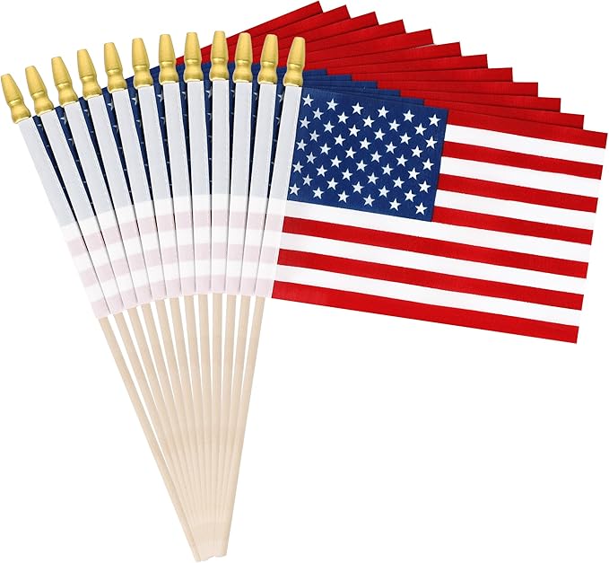 12 Pcs Small American Flags on Stick, 6x4 In 4th of July Decorations, Mini 250 Anniversary USA Flag, Fourth of July American Handheld Flags for Veterans Day Memorial Day Supplies