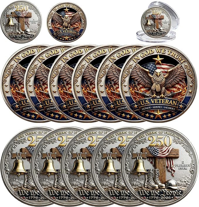 1776-2026 Collectible Challenge Coin, Double-Sided Decorative Token with Eagle-Inspired Design, Keepsake Display Coin for Collectors, Desk Decor and Shadow Box (Coin-10pcs)