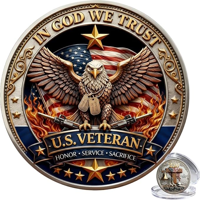 1776-2026 Collectible Challenge Coin, Double-Sided Decorative Token with Eagle-Inspired Design, Keepsake Display Coin for Collectors, Desk Decor and Shadow Box (Coin-1pc)