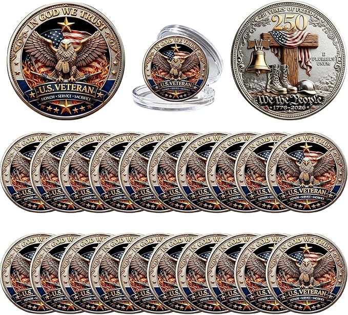 1776-2026 Patriotic Collectible Coin, Double-Sided Eagle Style Challenge Token, Decorative Keepsake Gift for Collectors, Veterans and Display Cases (20PC)