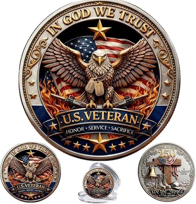 1776-2026 Patriotic Collectible Coin, Double-Sided Eagle Style Challenge Token, Decorative Keepsake Gift for Collectors, Veterans and Display Cases (1PC)