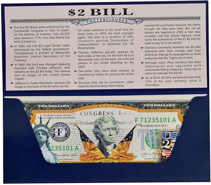 1776-2026 Peace $2 Bill for 250th Anniversary | Independence Day 2 Dollar Bill Uncirculated Commemorative Coin | Display Envelope for Collections Replica