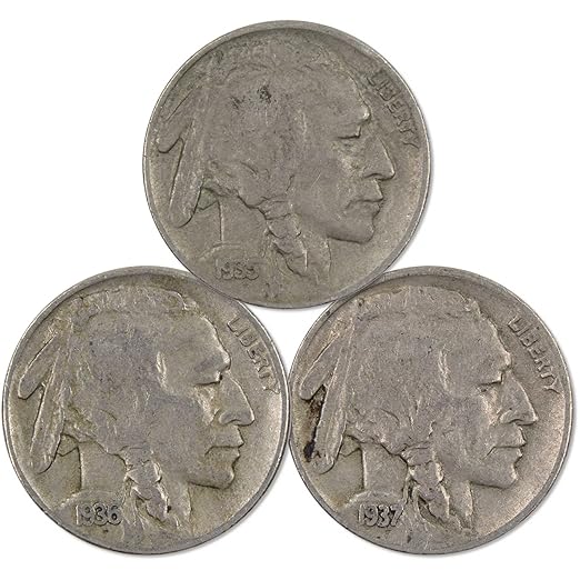 1935-1937 Indian Head Buffalo Nickel 3 Coin All-Mint Set F Fine