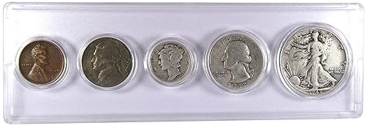 1942 Year Set 5 Coins in Circulated or Better Condition Collectible Gift Set