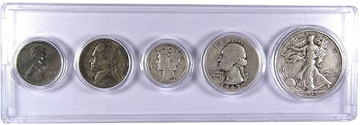 1943 Year Set 5 Coins in Circulated or Better Condition Collectible Gift Set