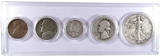 1944 Year Set 5 Coins in Circulated or Better Condition Collectible Gift Set