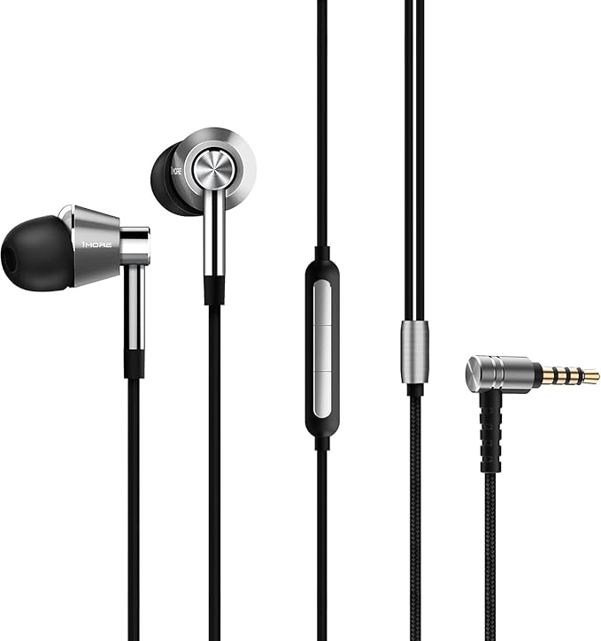 1MORE Triple Driver in-Ear Earphones Hi-Res Headphones with High Resolution, Bass Driven Sound, MEMS Mic, in-Line Remote, High Fidelity for Smartphones/PC/Tablet - Silver