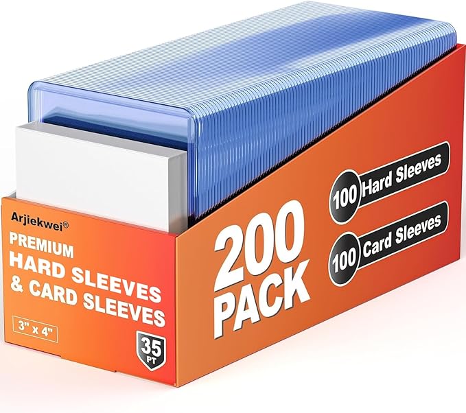 200 Pack Card Sleeves Hard Plastic, Arjiekwei 3"X4" Baseball Cards Protectors Plastic, Premium Card Holder for Trading Sports Baseball Football Game Cards (100 Rigid + 100 Clear)