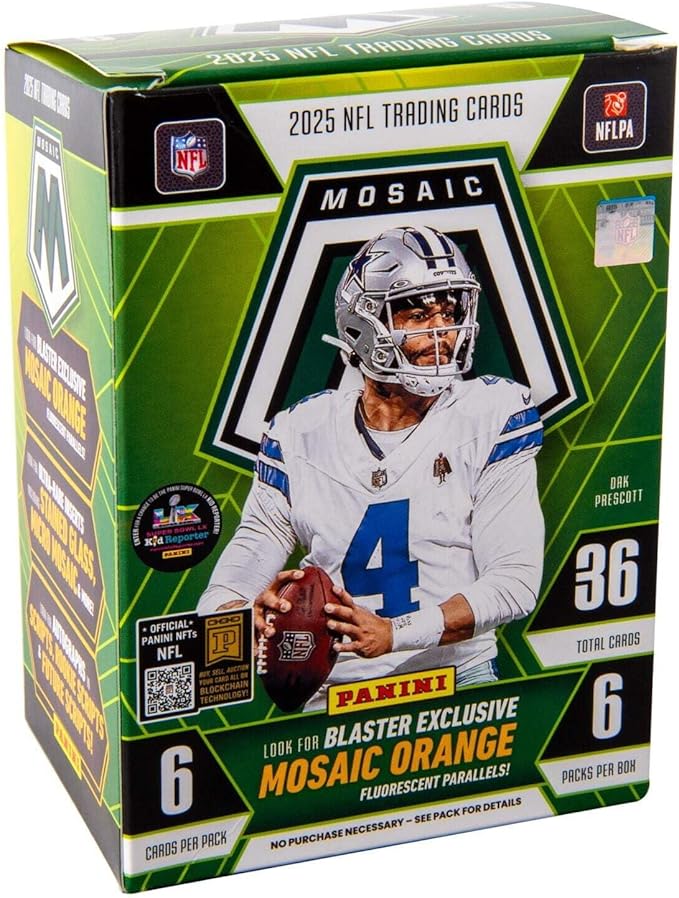 2025–26 Panini Mosaic Football Blaster Box – Retail Exclusive Mosaic Parallels & Inserts – NFL Trading Cards – Sealed Retail Box