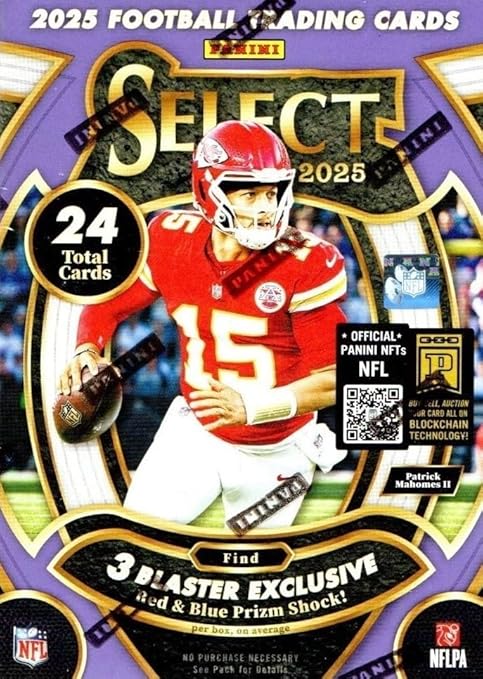 2025 Panini SELECT Football Series Sealed 24 Card Blaster Box Featuring 3 BLASTER EXCLUSIVE Red and Blue Shock Parallel Cards PLUS
