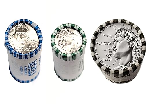 2026 D Mint 3 Roll Set - Nickel, Dime, and Half Dollar - 1776-2026 Dual Date Semiquincentennial Coinage Denver (D) Mint Uncirculated