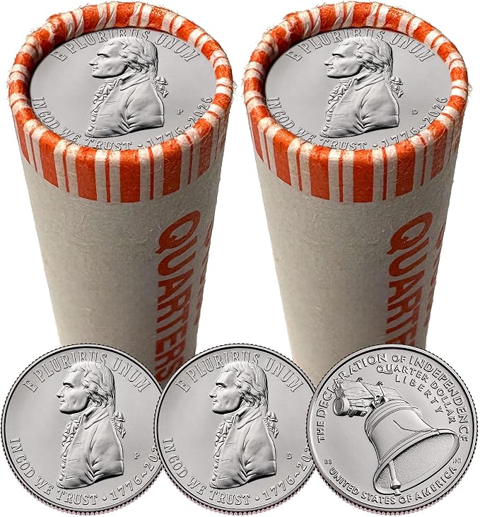 2026 Declaration of Independence Quarter 1776-2026 America 250th Anniversary 1-Year Issue Uncirculated Quarter Rolls P&D Set - You Get Both Philadelphia & Denver Mint Coin Rolls