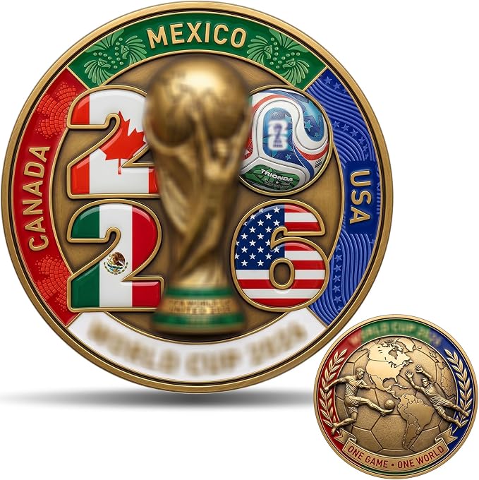 2026 International Soccer Commemorative Challenge Coin, US Canada Mexico Host Nations - One Game One World – Soccer Fan Collectible Souvenir Keepsake,Gift for Men,Sports Keepsake Display Piece