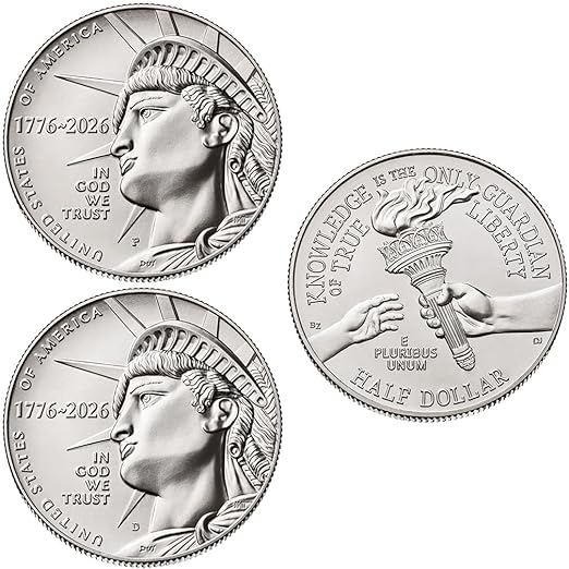 2026 P,D AU/BU 250 Anniversary Semiquincentennial Enduring Liberty Half Dollars Uncirculated US Mint 2 Coin Set