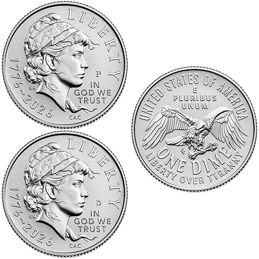 2026 P,D BU 250 Anniversary Semiquincentennial Emerging Liberty Dimes Choice Uncirculated US Mint 2 Coin Set