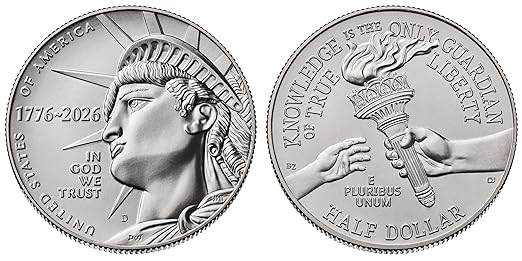 2026 P, D Enduring Liberty Half Dollar 2-Coin Set - Brilliant Uncirculated - Dual Dated Coins - Semiquincentennial Coin Collection SemiQ Uncirculated