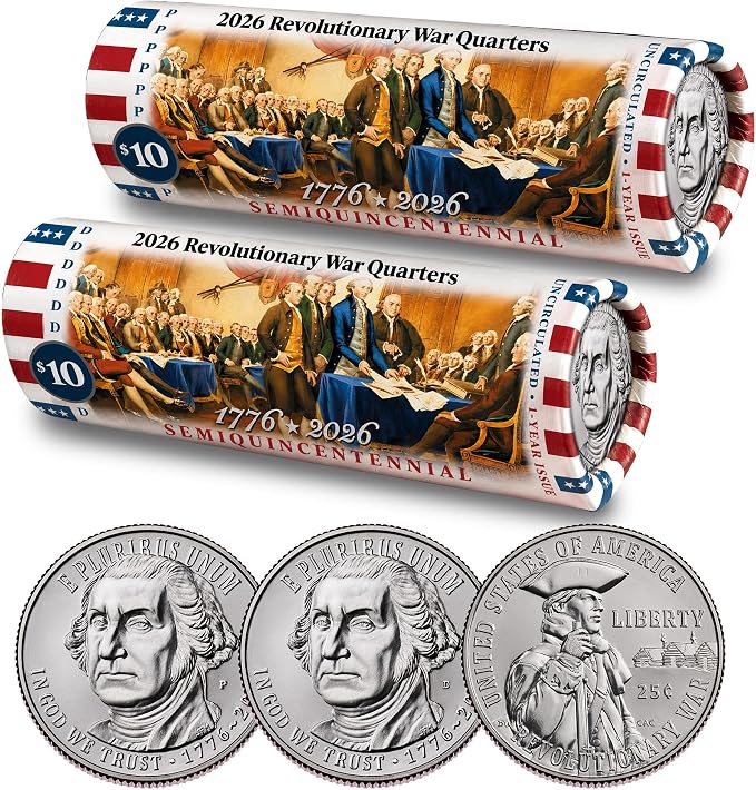 2026 P & D Set • Revolutionary War Quarter Declaration of Independence DOI Coin Rolls • America 250th