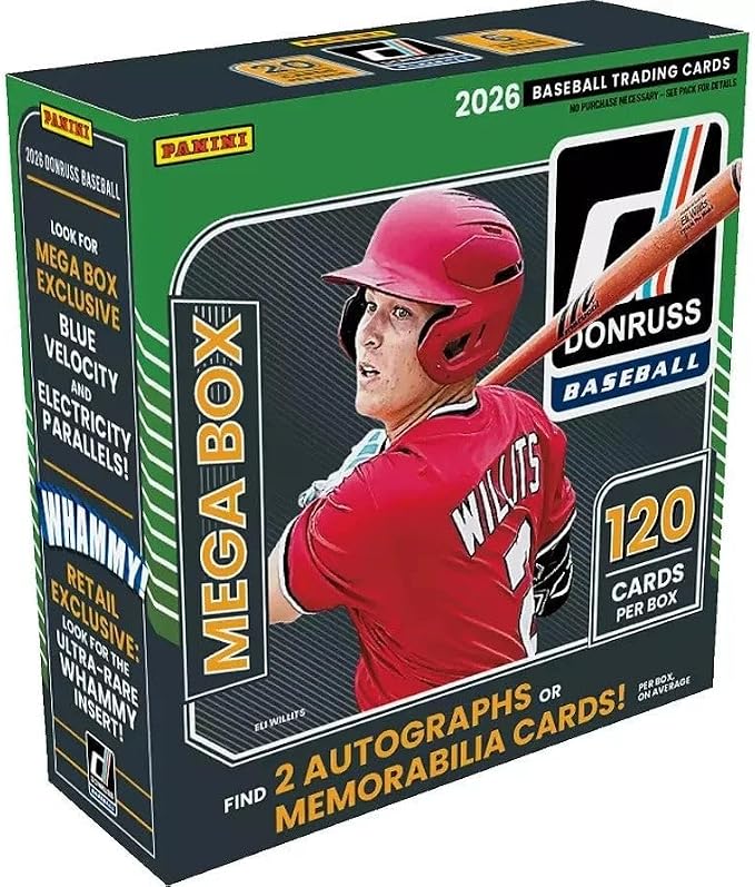 2026 Panini Donruss Baseball Retail Mega Box | Factory Sealed MLB Trading Cards | Exclusive Mega Box Parallels | Rated Prospects, Optic Cards, Inserts & Rare Chase Cards