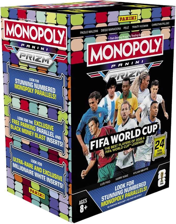 2026 Panini Prizm Monopoly World Cup Soccer Blaster Box | 6 Packs | Millionaire White Inserts | Free Parking Parallels