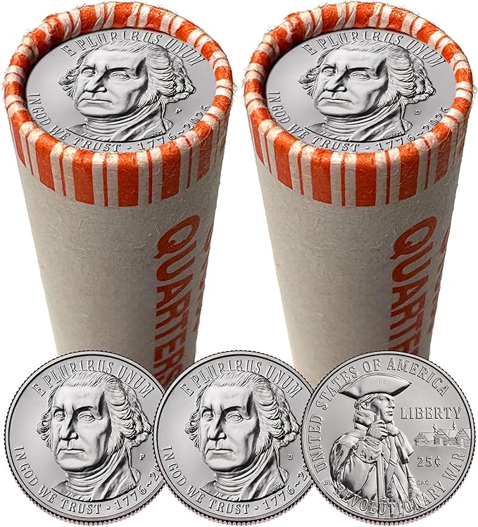 2026 Revolutionary War Quarter 1776-2026 America 250th Anniversary 1-Year Issue Uncirculated Quarter Rolls P&D Set - You Get Both Philadelphia & Denver Mint Roll