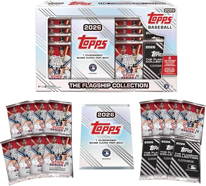 2026 Topps Baseball Series 1 Collection Box – 1 Oversized Base Card per Box + 3 Exclusive 5-Card Flagship Collection Packs
