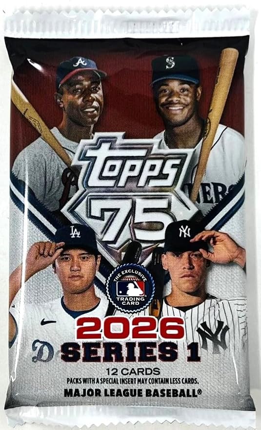2026 Topps Baseball Series One 75th Anniversary 12 Card Pack with Possible Retail Exclusive Holo Foil Parallels and Exclusive Spring Training Variation Cards
