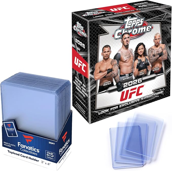 2026 Topps Chrome UFC - Factory Sealed - Mega Box and 35pt 3x4 Top Loaders, 25 Count - Standard Size Clear Rigid Card Holders for Trading Card Protection
