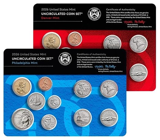 2026 Uncirculated Coin Mint Set P&D 20 Coin Set Dual Date Penny | Philadelphia & Denver, Last Lincoln Penny, Certificate of Authenticity, 26RJ Key Date, Legal US Tender