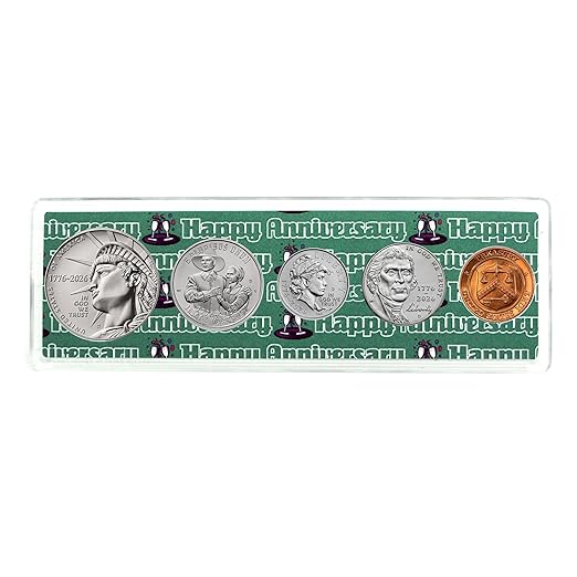 2026 Various Mint Marks Anniversary Year Coin Set in Happy Anniversary Holder - Dual Dated Coins - Semiquincentennial Coin Collection SemiQ Uncirculated