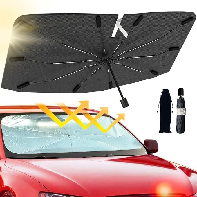 2026 Windshield Sun Shade Umbrella, Foldable Car Umbrella Sunshade with UV Block Car Front Window (Heat Insulation Protection) for Auto Windshield Covers Blackout Trucks Cars (Large)