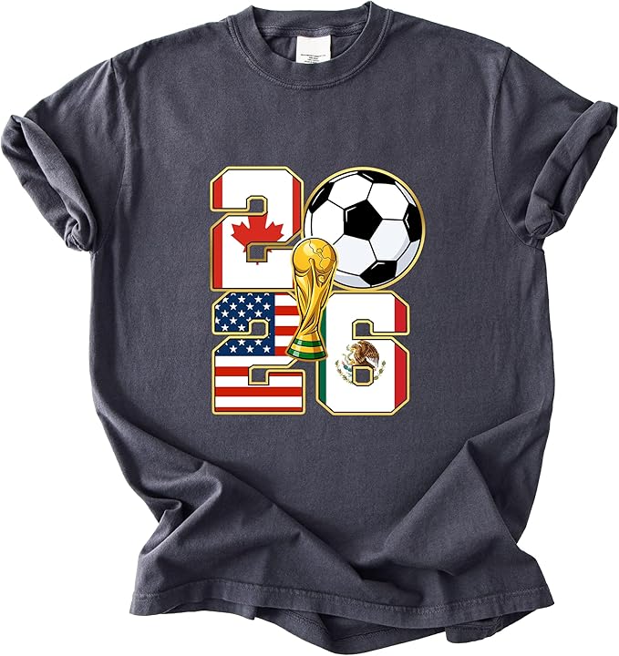 2026 World Cup Soccer Trophy Flag Graphic Tee for Women Host Nation Football Fan Shirt Match Day Gift Tournament
