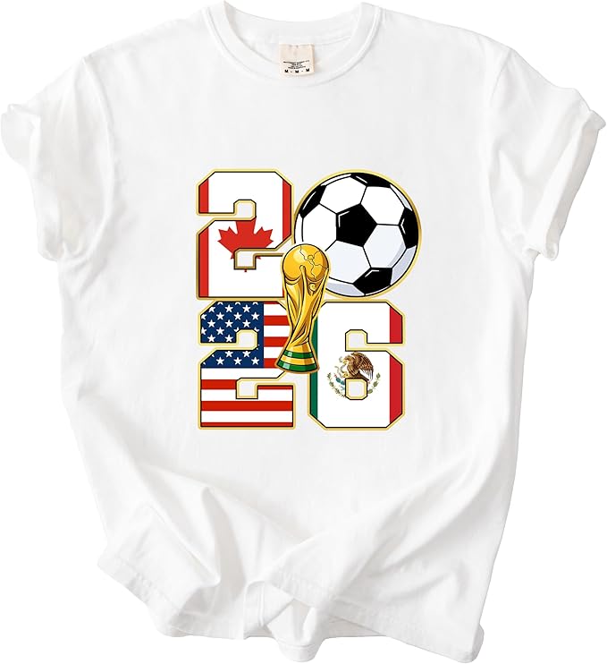 2026 World Cup Soccer Trophy Flag Graphic Tee for Women Host Nation Football Fan Shirt Match Day Gift Tournament