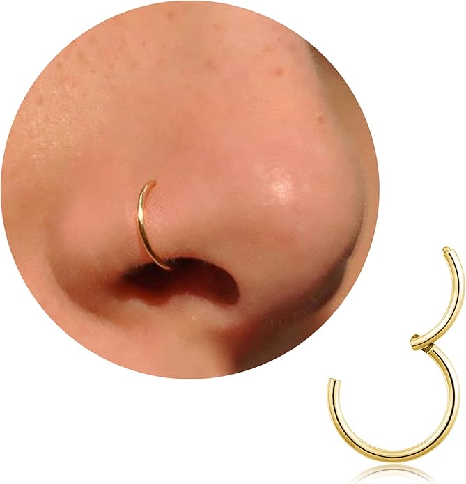 20G 18G 16G Titanium Nose Ring Hoop, Cartilage Hoop Earrings for Women Men Silver Gold Nose Ring Septum Ring Tragus Conch Helix Daith Lip Piercing Jewelry 6mm/7mm/8mm/9mm/10mm