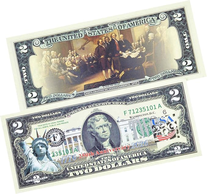 250 Anniversary 2 Dollar Bill - Independence Day $2 Bill - 1776-2026 Medallion Coin Uncirculated Commemorative Coin
