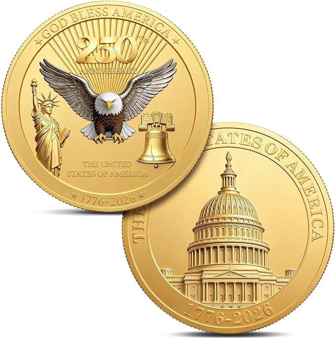 250 Anniversary Coin America 250 Anniversary USA Merchandise 1776-2026 Coins 250th Commemorative Coin 250 Years of Freedom Challenge Coins Ideal Collectible, 1 pc