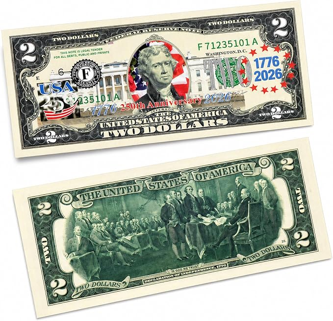 250th Anniversary 2 Dollar Bill - Independence Day 250 Anniversary $2 Bill Uncirculated Commemorative Coin Collectibles Replica