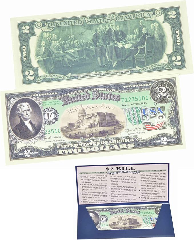 250th Anniversary Collectible $2 Bill | Independence Day 2 Dollar Bill Uncirculated Commemorative Replica for Collectible Display