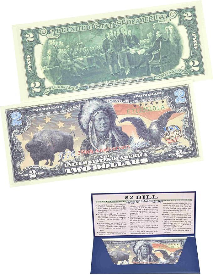 250th Anniversary Collectible $2 Bill | Independence Day 2 Dollar Bill 250 Anniversary Uncirculated Commemorative Coin Collectibles Replica Grey