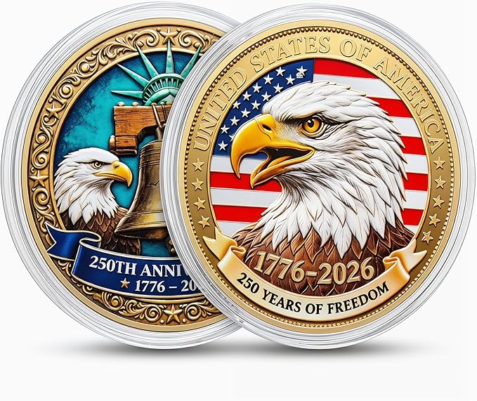 250th Anniversary USA Commemorative Challenge Coin America 250 Anniversary Coin Patriotic Collectible Gift Double Sided Engraved Souvenir Coin