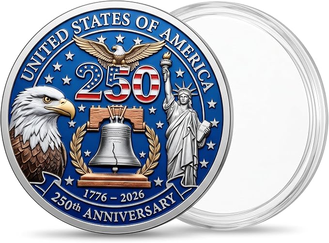 250th Anniversary USA Commemorative Coin 1776-2026, Double-Sided Relief Challenge Coin Statue of Liberty Engraved Souvenir Gift