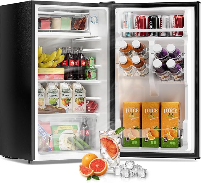 3.2 Cu Ft Mini Fridge with Freezer - Energy Efficient, Large Capacity Single Door Upright Freezer for Bedroom, Office & Dorm | Small Fridge, Reversible Door, ETL Certified(Black)