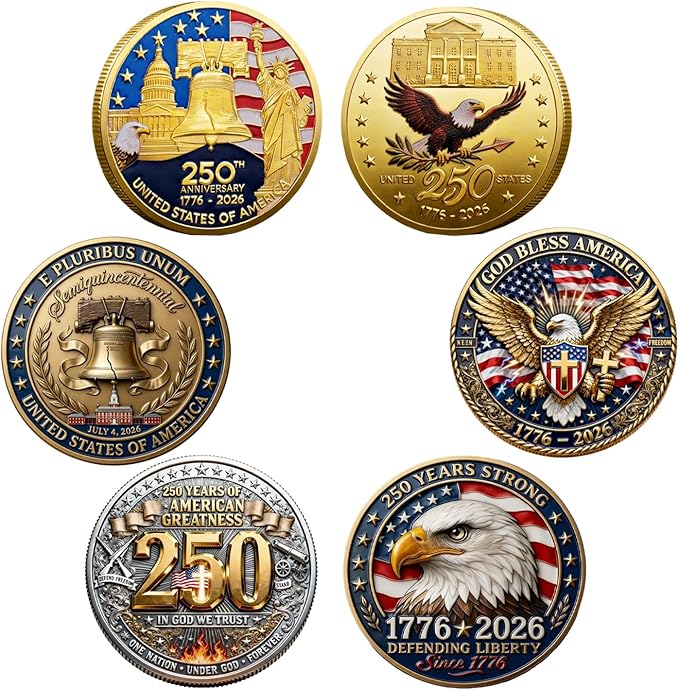 3 Pcs 250th Anniversary Coin Set God Bless America Collectible 250 Year Merchandise Patriotic Commemorative Coin 1776-2026 Independence Day Freedom and Faith Keepsake 4th of July Gift