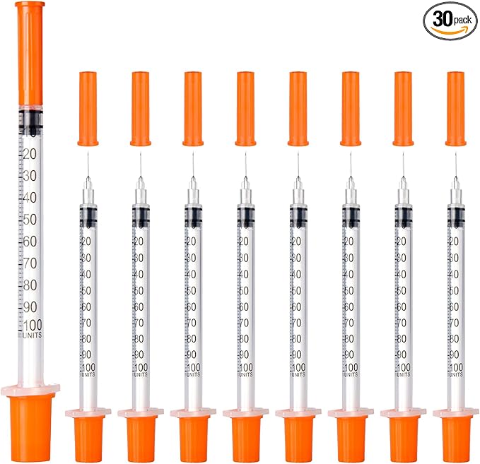 30PACK U-100 Syringes, 30G 5/16" (8mm) 1ml/cc Disposable Syringe, Individual Wrapped