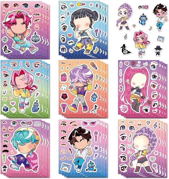 32Pcs Demon Hunters Stickers, Korean Idol DIY Dress-Up Stickers, Waterproof Vinyl Stickers for Laptop Phone Skateboard Water Bottle, Cute Korean Fashion Gift for Kpop Fans
