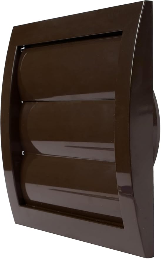 4" Inch Brown Exterior Wall Vent Cover – Dryer Exhaust Vent Cover with Gravity Louvers, Backdraft Damper & Mesh Screen, Durable ABS Plastic Outside Vent Cover for HVAC, Kitchen, Bathroom Fan
